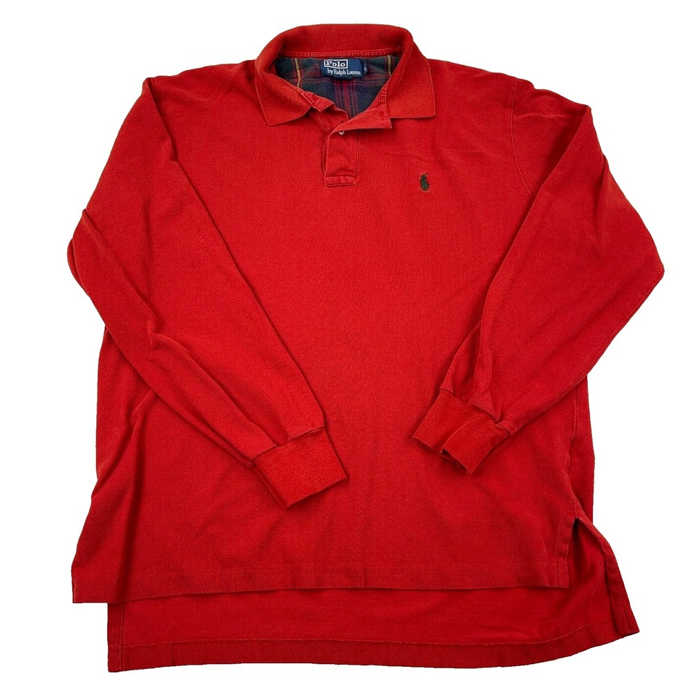 Vintage Ralph Lauren Polo Shirt Men Large Red Y2K 00s Rugby Mesh Green Pony‎